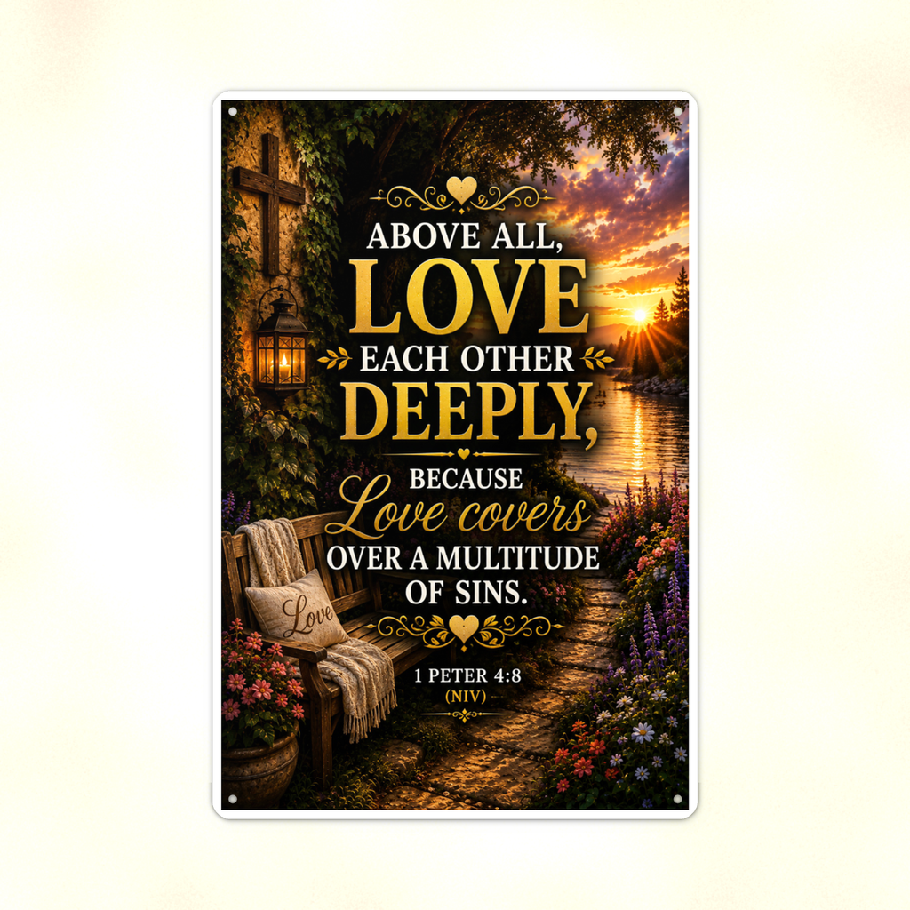 Above All Love Each Other Deeply - 1 Peter 4:8, Christian Metal Sign 8x12 & 12x18 — Print detail