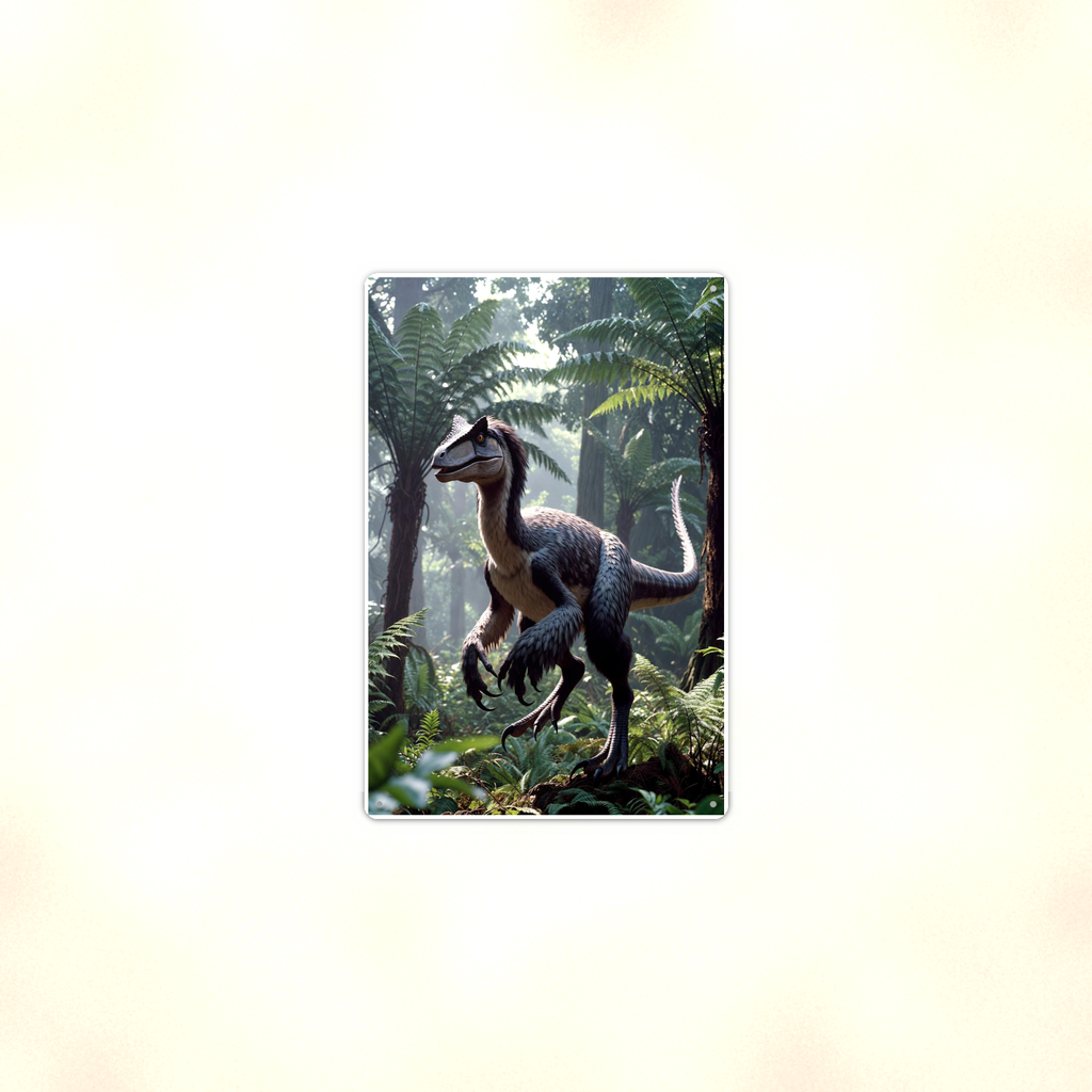 Feathered Raptor Jungle Scene - Dinosaur Metal Sign 8x12 & 12x18 — Context view