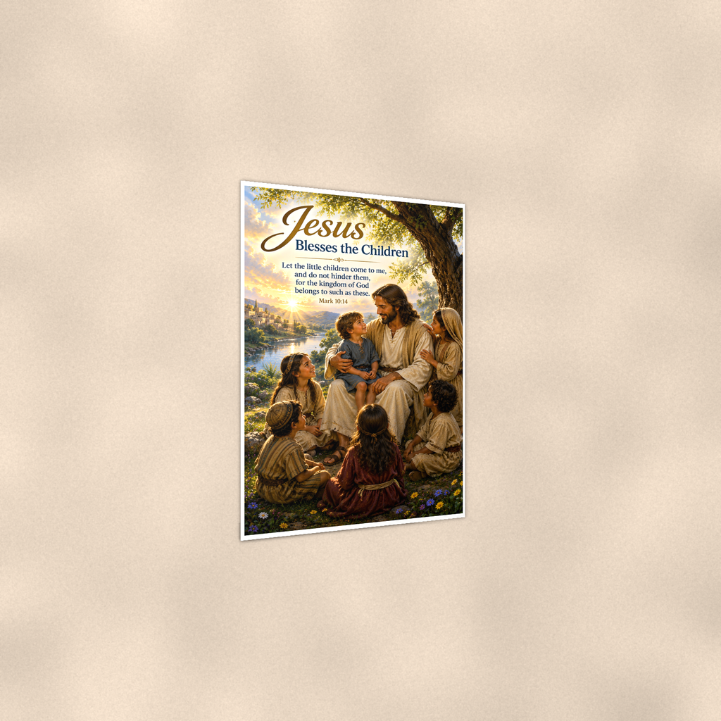 Jesus Blesses The Children - Mark 10:14, Christian Poster 16x24 & 24x36 — Print detail