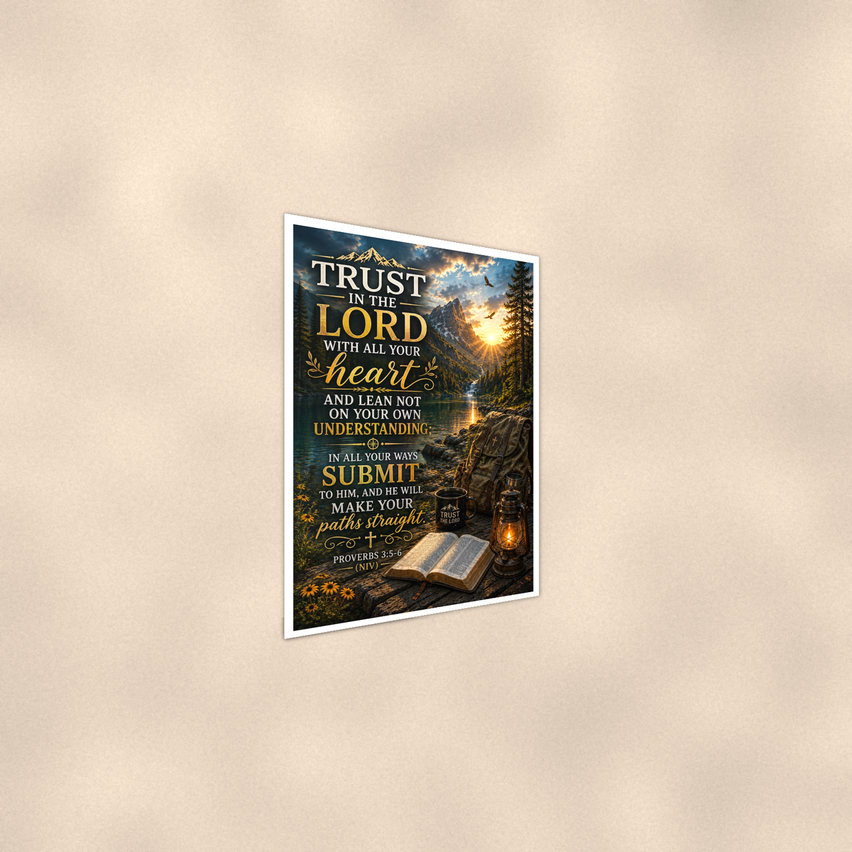 Trust In The Lord Mountain Lake Camp - Proverbs 3:5-6, Christian Poster 16x24 & 24x36 — Alternate wall view
