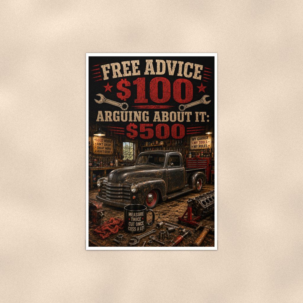 Free Advice, Arguing Costs Extra - Funny Garage Poster 16x24 & 24x36 — Full product view