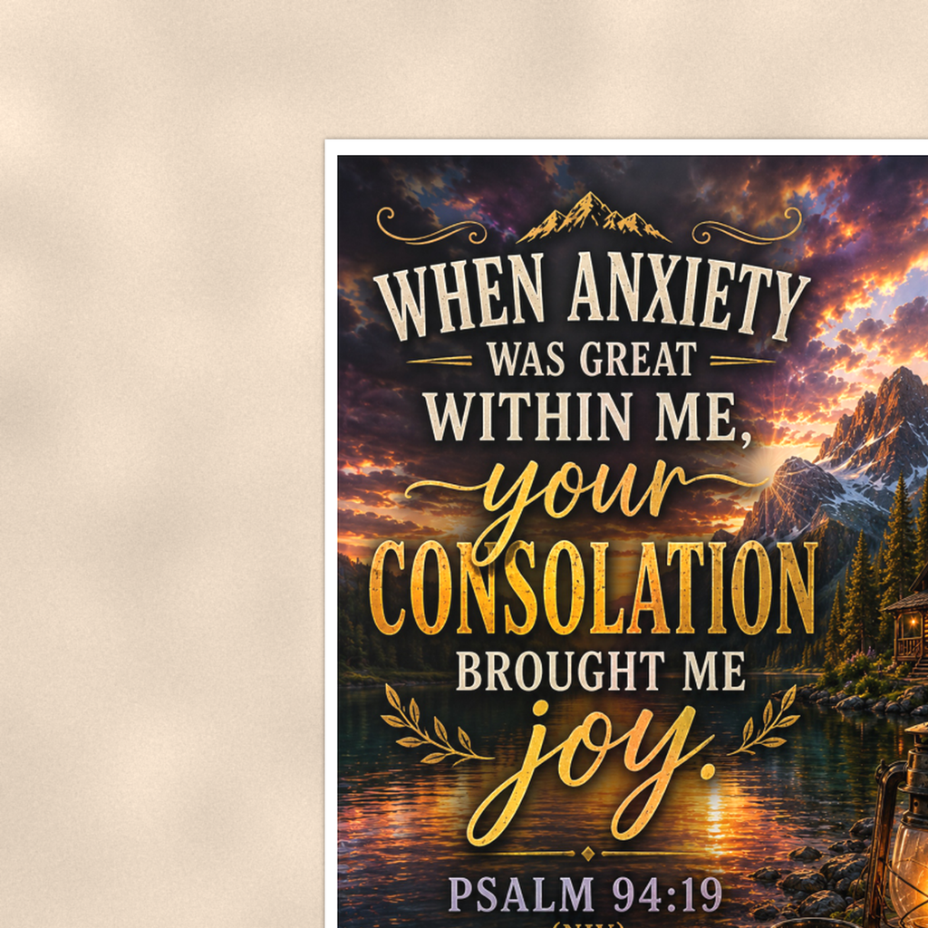 When Anxiety Was Great, Your Consolation Brought Joy - Psalm 94:19, Christian Poster 16x24 & 24x36 — Context view