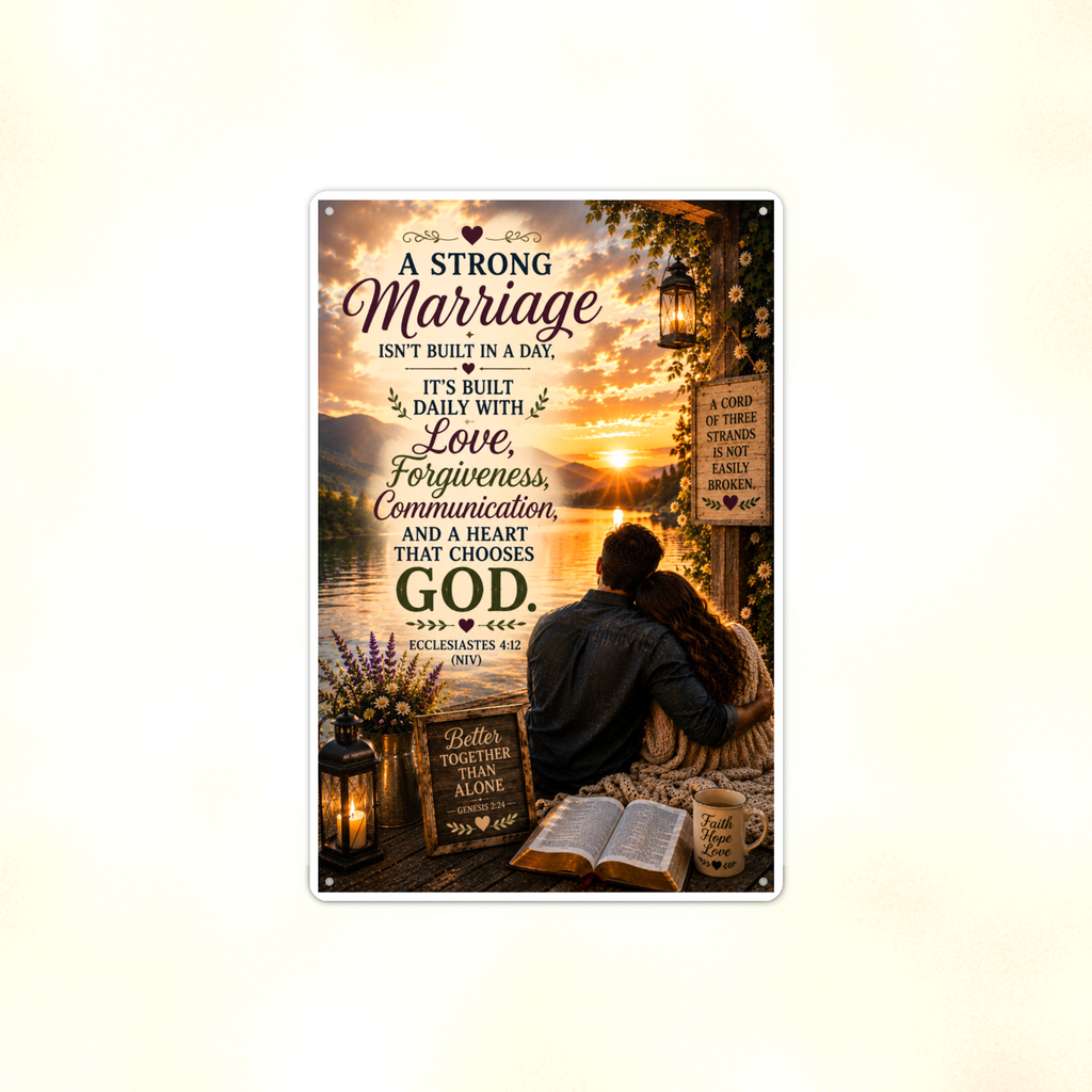 A Strong Marriage Isn't Built In A Day - Ecclesiastes 4:12, Christian Metal Sign 8x12 & 12x18 — Full product view