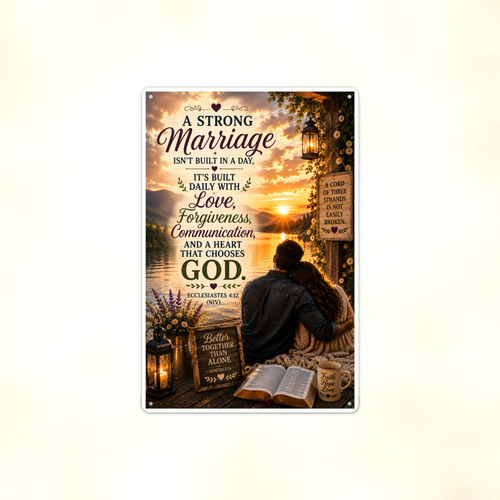 A Strong Marriage Isn't Built In A Day - Ecclesiastes 4:12, Christian Metal Sign 8x12 & 12x18 — Full product view