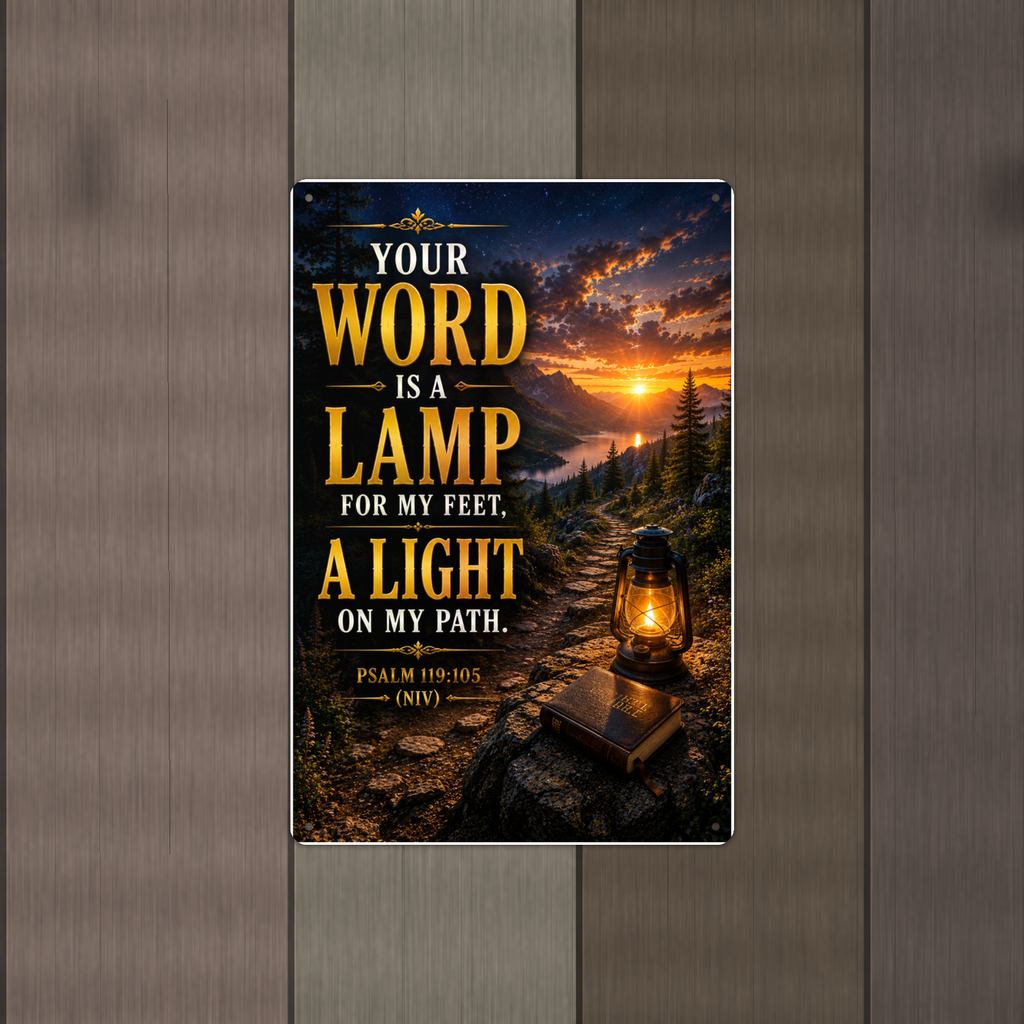 Your Word Is A Lamp For My Feet - Psalm 119:105, Christian Metal Sign 8x12 & 12x18 — Alternate wall view