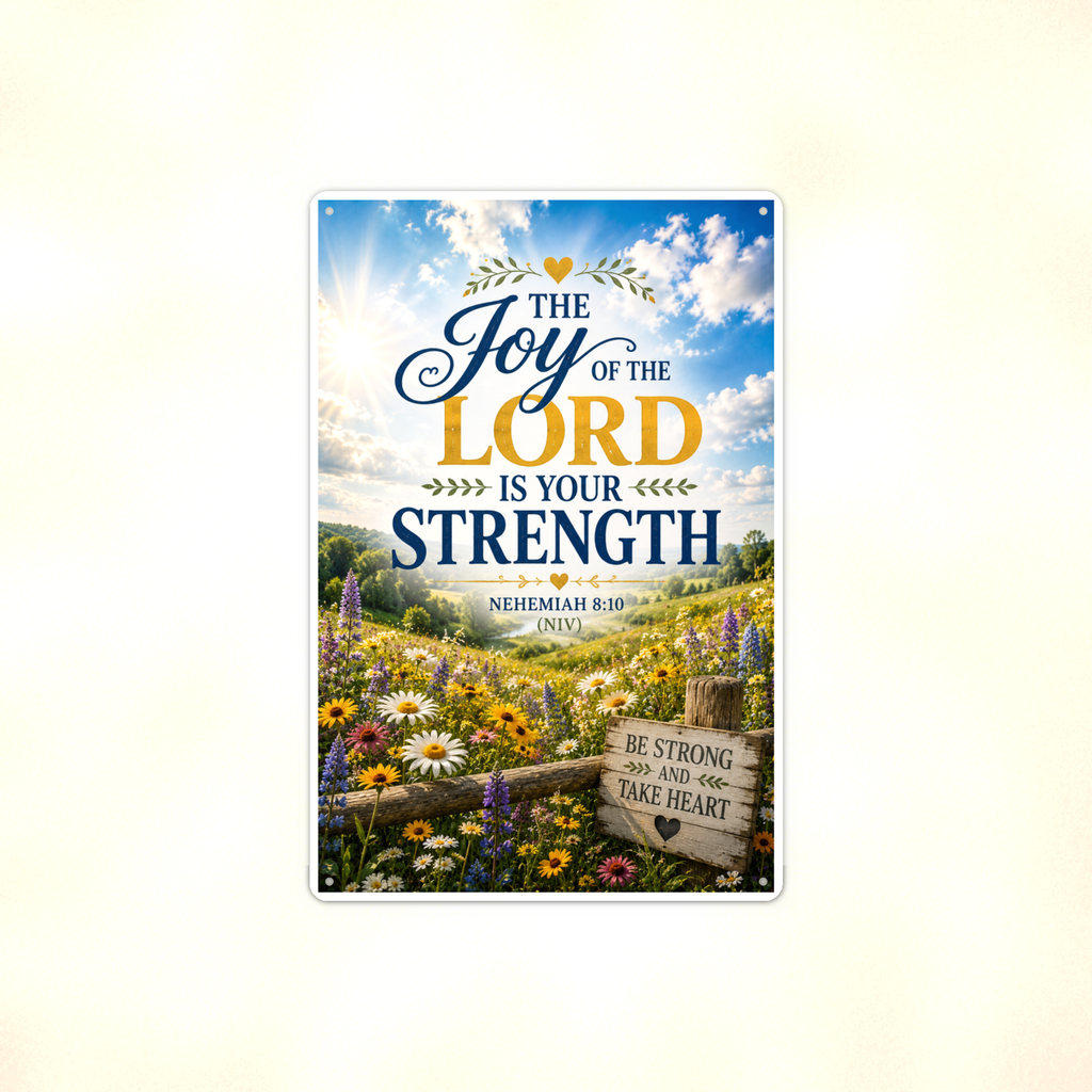 The Joy Of The Lord Is Your Strength - Nehemiah 8:10, Christian Metal Sign 8x12 & 12x18 — Full product view