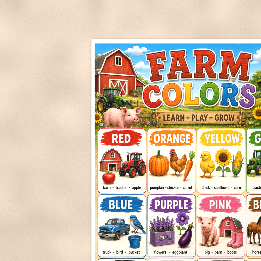 Farm Colors Poster 16x24 & 24x36 - Genesis 1:31 Scripture, Kids Christian Wall Art, Homeschool Classroom Decor — Context view