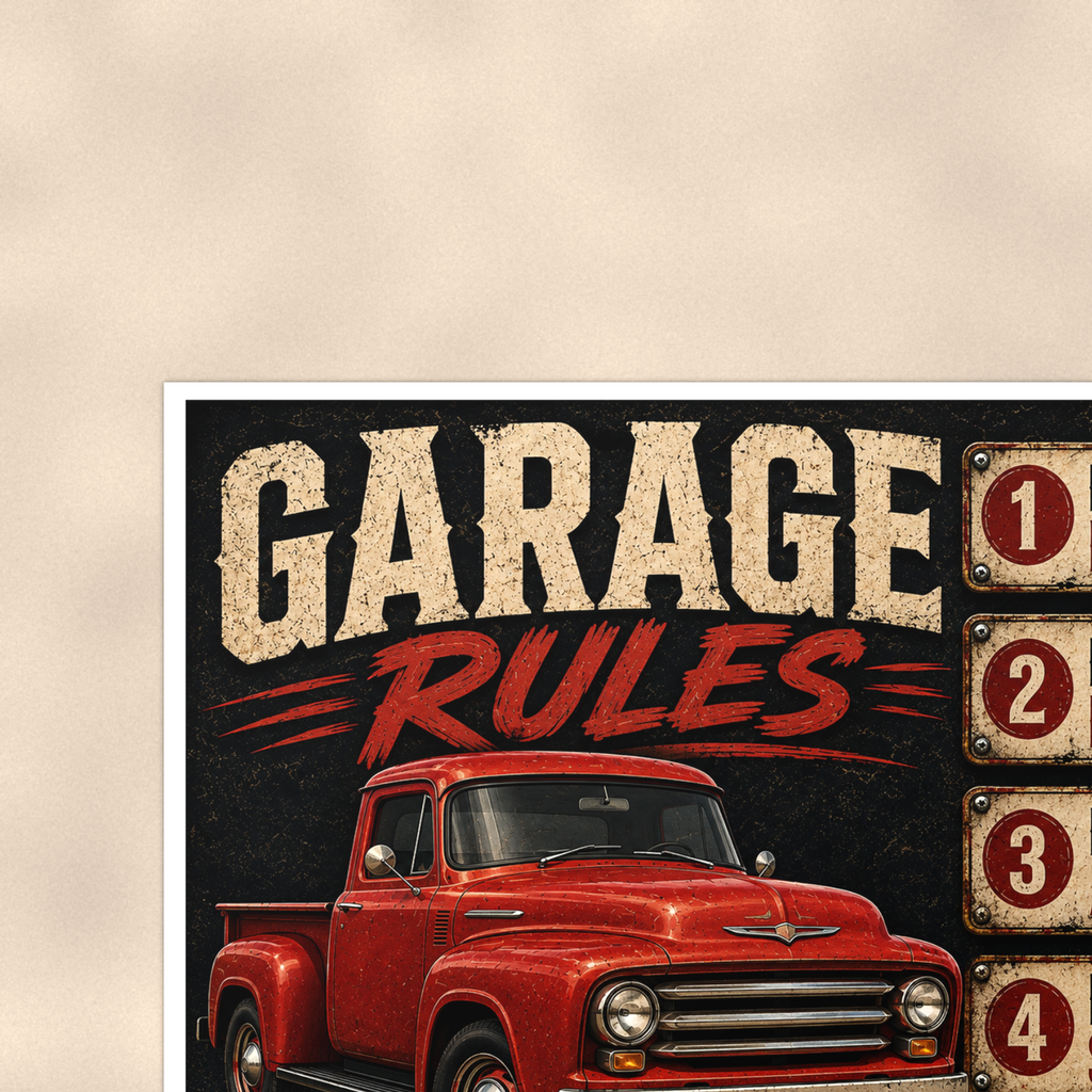 Garage Rules - Bring Snacks, Violators Towed, Funny Poster 16x24 & 24x36 — Context view