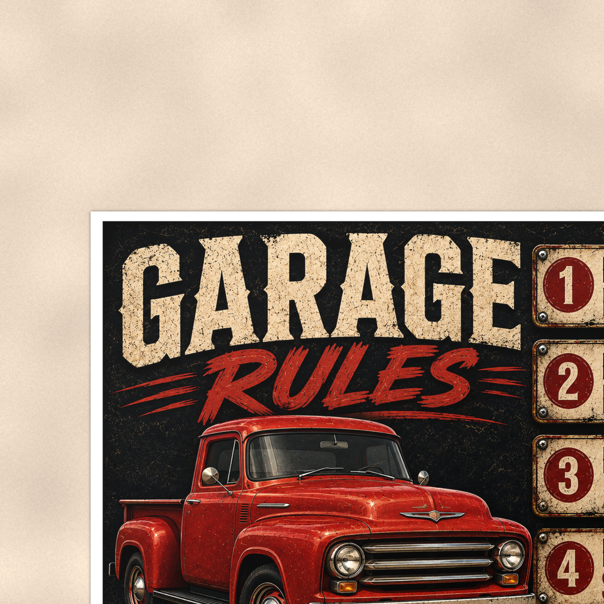 Garage Rules - Bring Snacks, Violators Towed, Funny Poster 16x24 & 24x36 — Context view