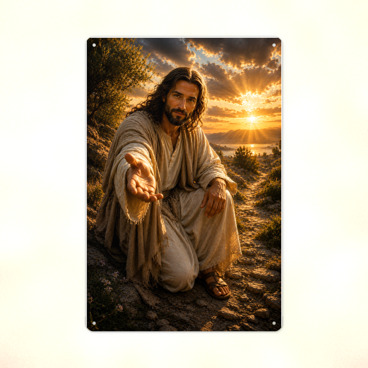 Jesus Reaching Out His Hand - Christian Metal Sign 8x12 & 12x18 — Print detail