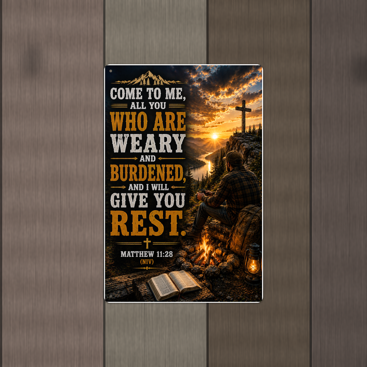 Come To Me, All Who Are Weary - Matthew 11:28, Christian Metal Sign 8x12 & 12x18 — Alternate wall view