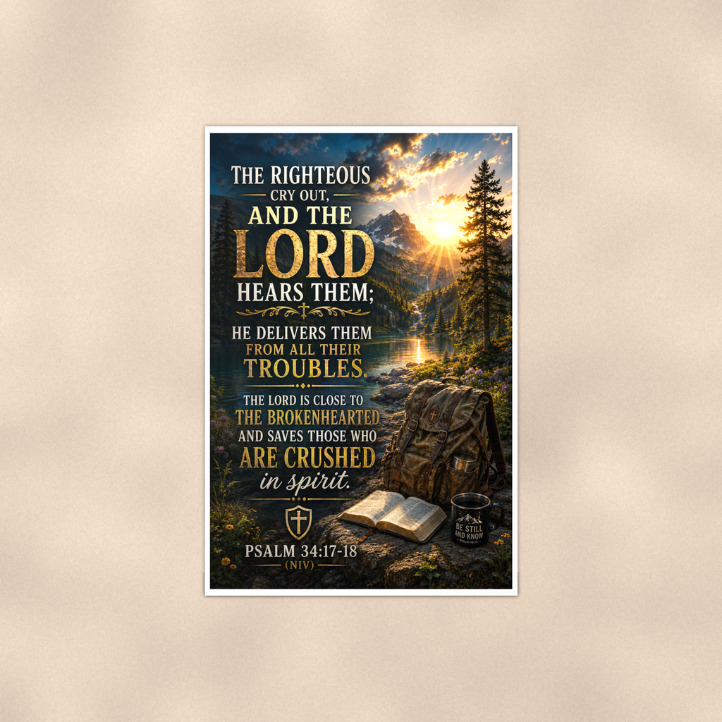 The Righteous Cry Out, And The Lord Hears Them - Psalm 34:17-18, Christian Poster 16x24 & 24x36 — Full product view