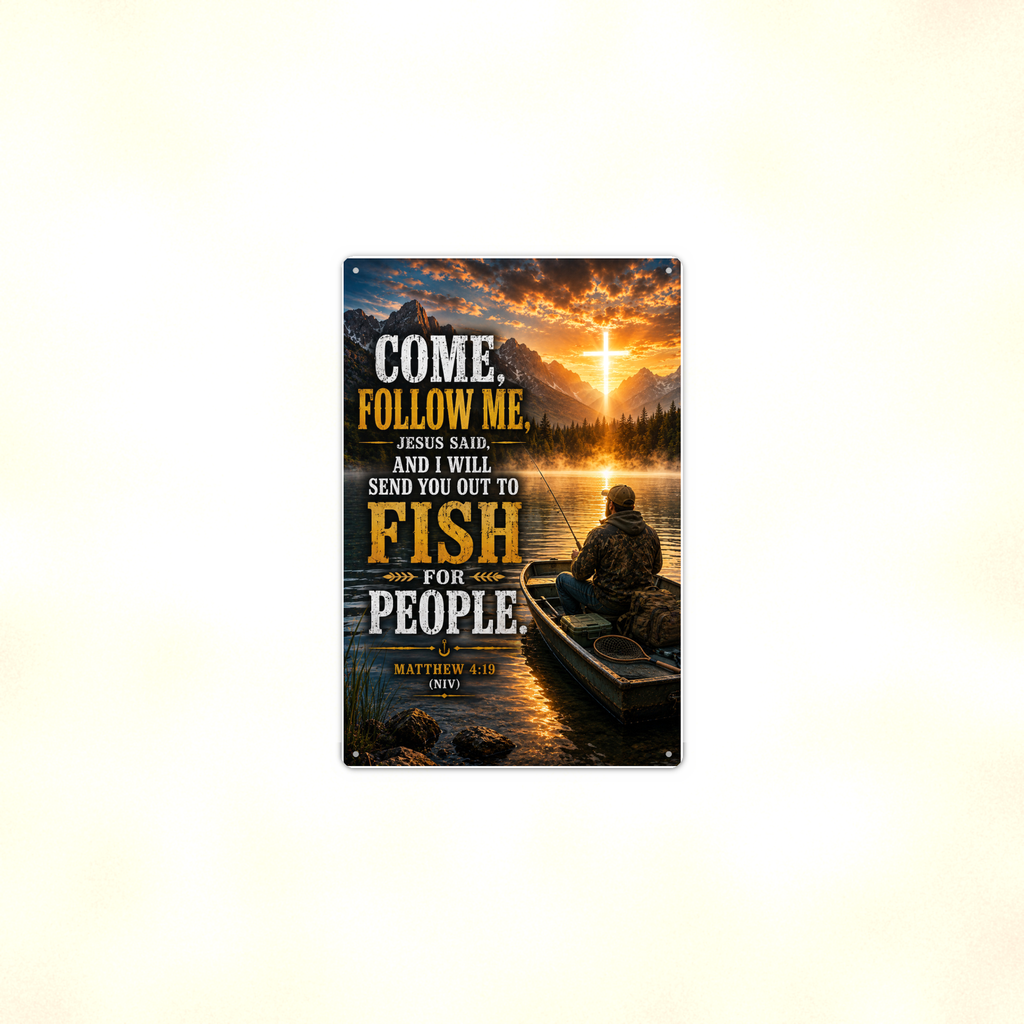 Come, Follow Me, Jesus Said - Matthew 4:19, Christian Metal Sign 8x12 & 12x18 — Context view