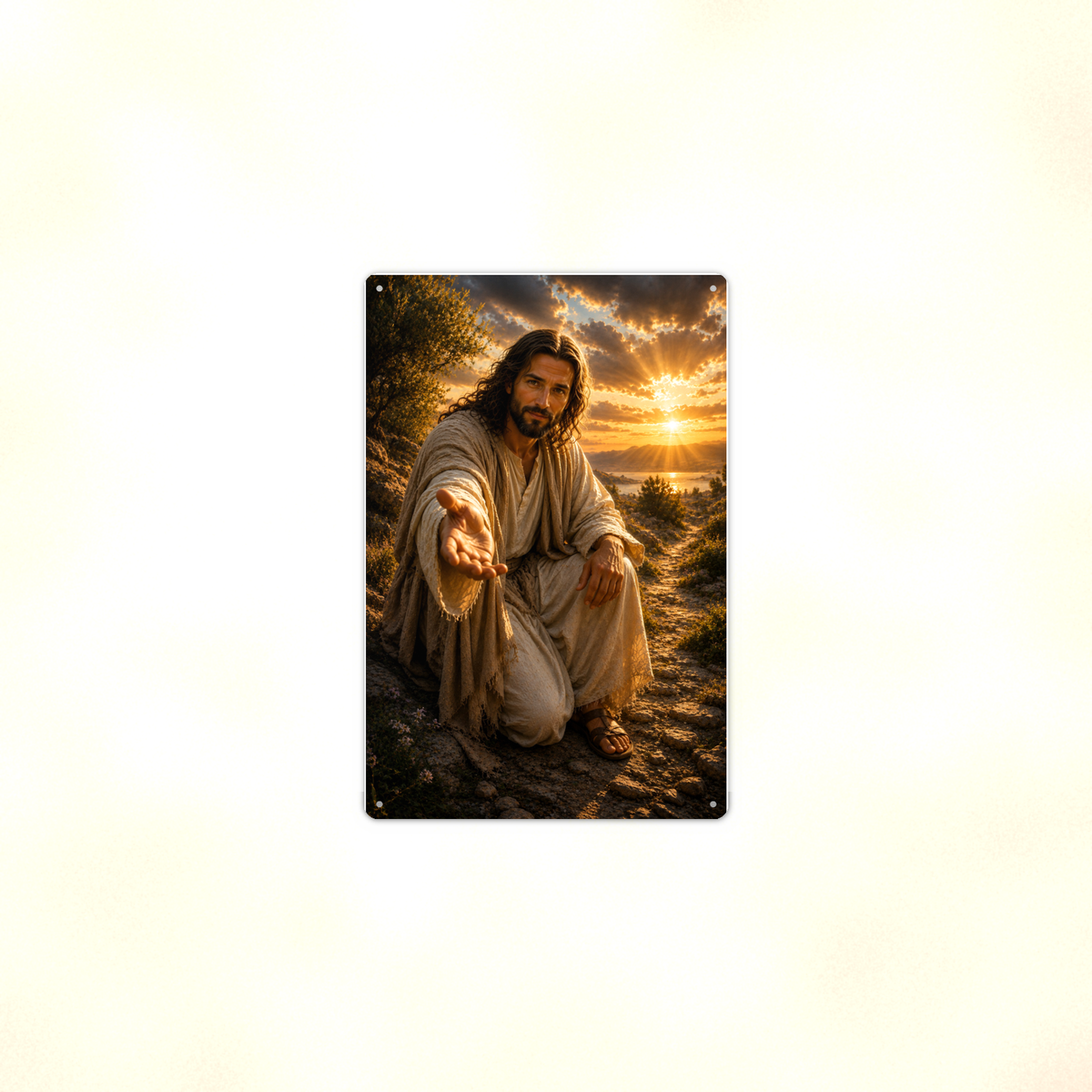 Jesus Reaching Out His Hand - Christian Metal Sign 8x12 & 12x18 — Context view
