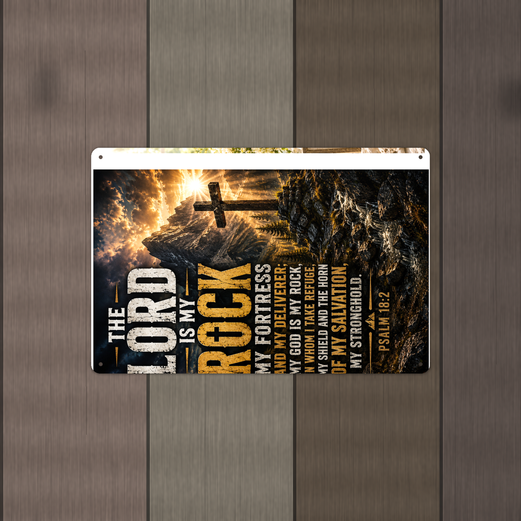The Lord Is My Rock - Psalm 18:2, Christian Metal Sign 8x12 & 12x18 — Alternate wall view