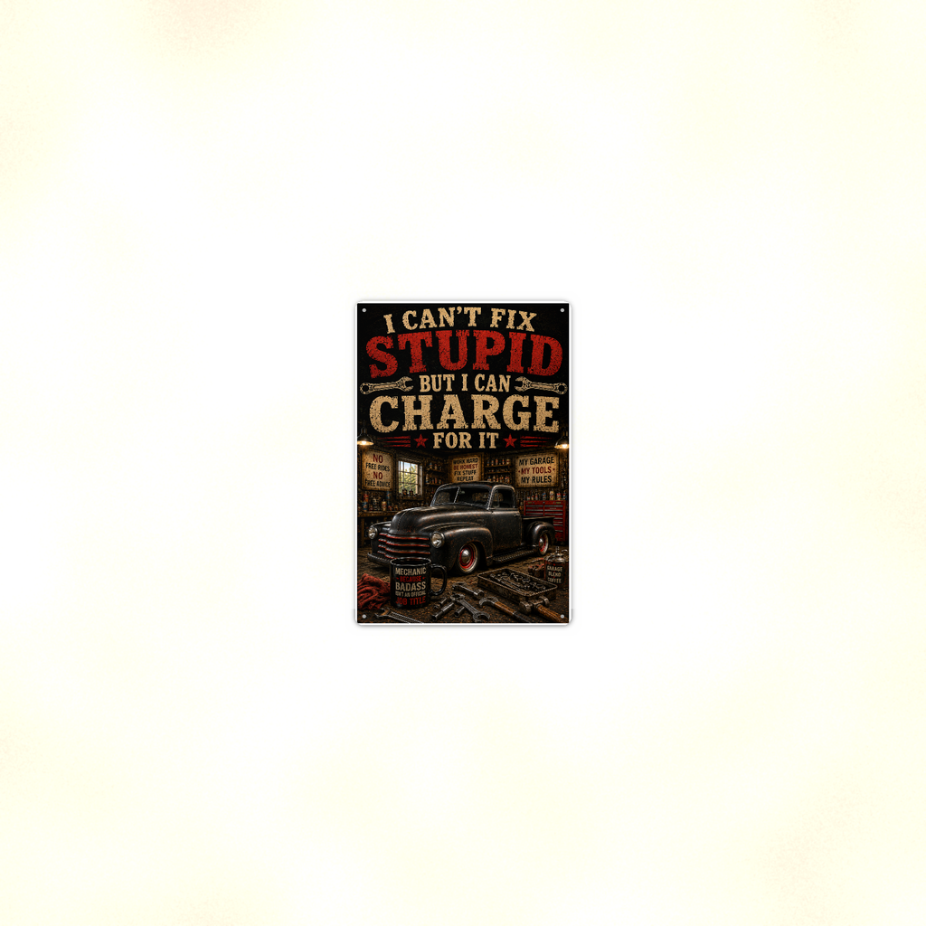 I Can't Fix Stupid But Charge For It - Funny Garage Metal Sign 8x12 & 12x18 — Room display