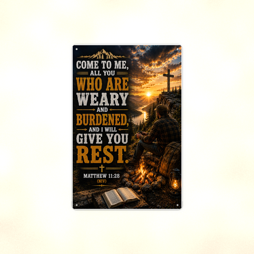 Come To Me, All Who Are Weary - Matthew 11:28, Christian Metal Sign 8x12 & 12x18 — Full product view