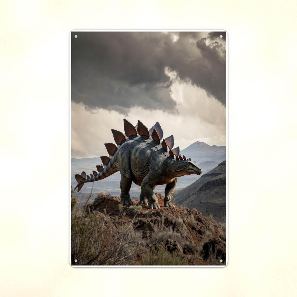 Stegosaurus Mountain Ridge - Dinosaur Metal Sign 8x12 & 12x18, Aluminum Decor — Print detail
