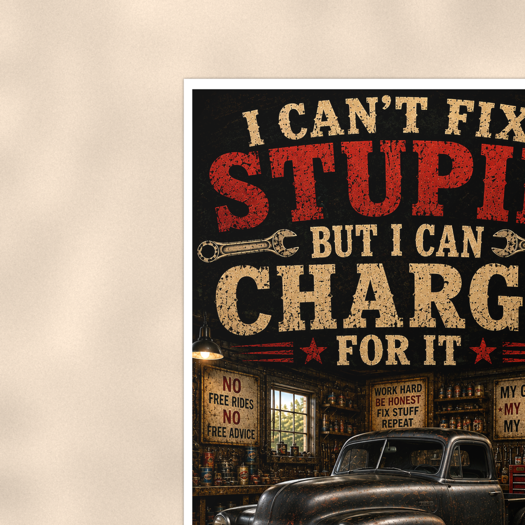 I Can't Fix Stupid But Charge For It - Funny Garage Poster 16x24 & 24x36 — Context view