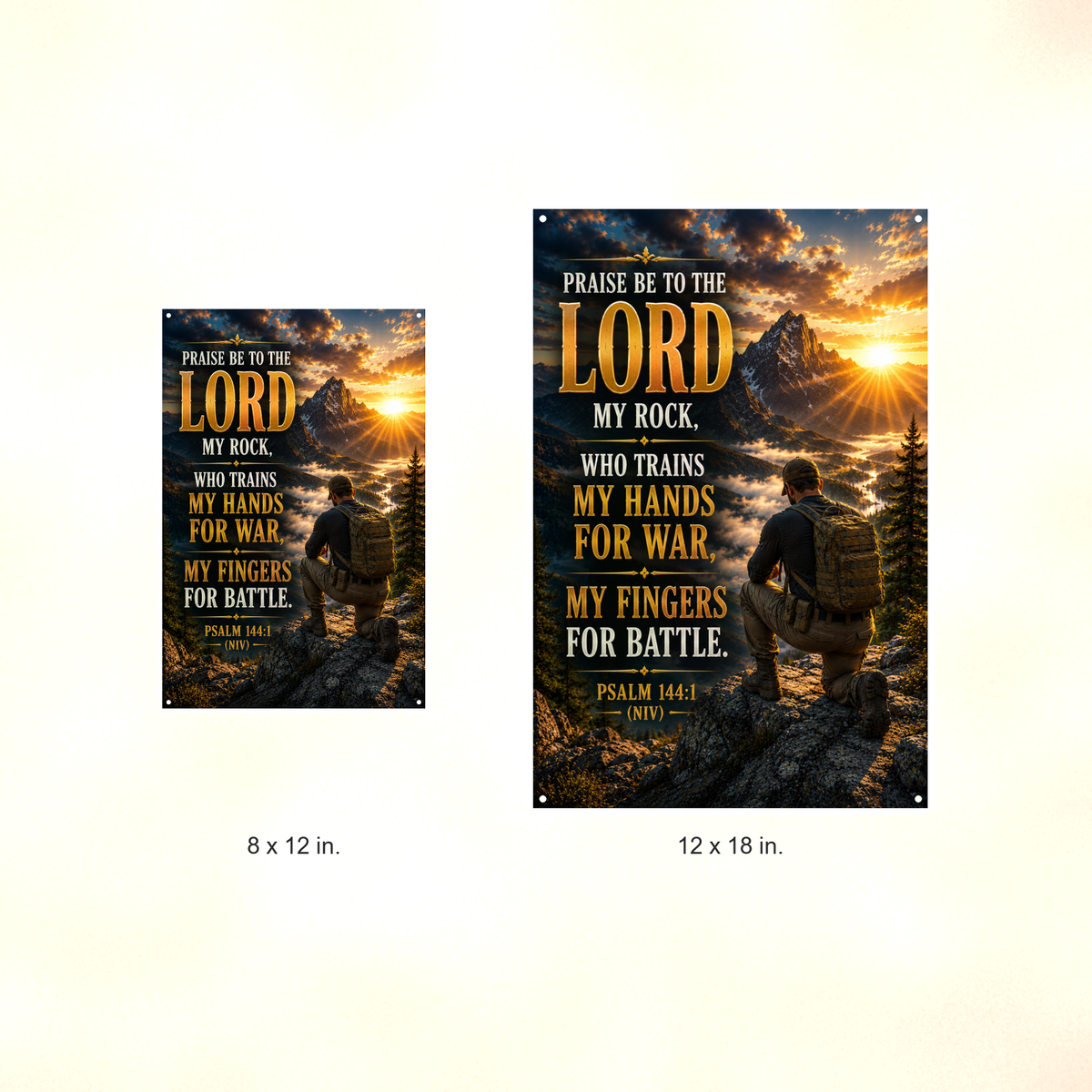 Praise Be To The Lord My Rock - Psalm 144:1, Christian Metal Sign 8x12 & 12x18 — Size options comparison