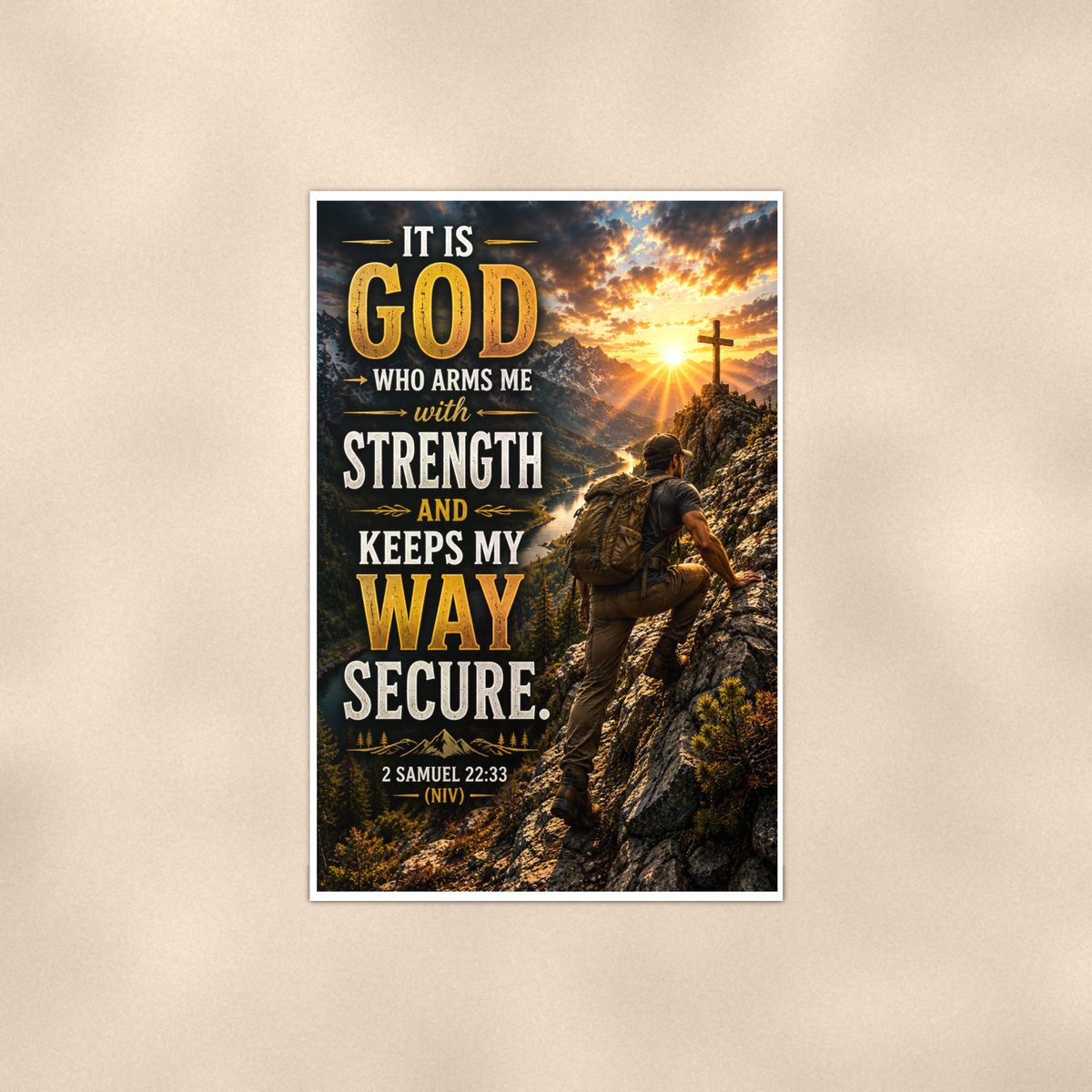 It Is God Who Arms Me With Strength - 2 Samuel 22:33, Christian Poster 16x24 & 24x36 — Full product view