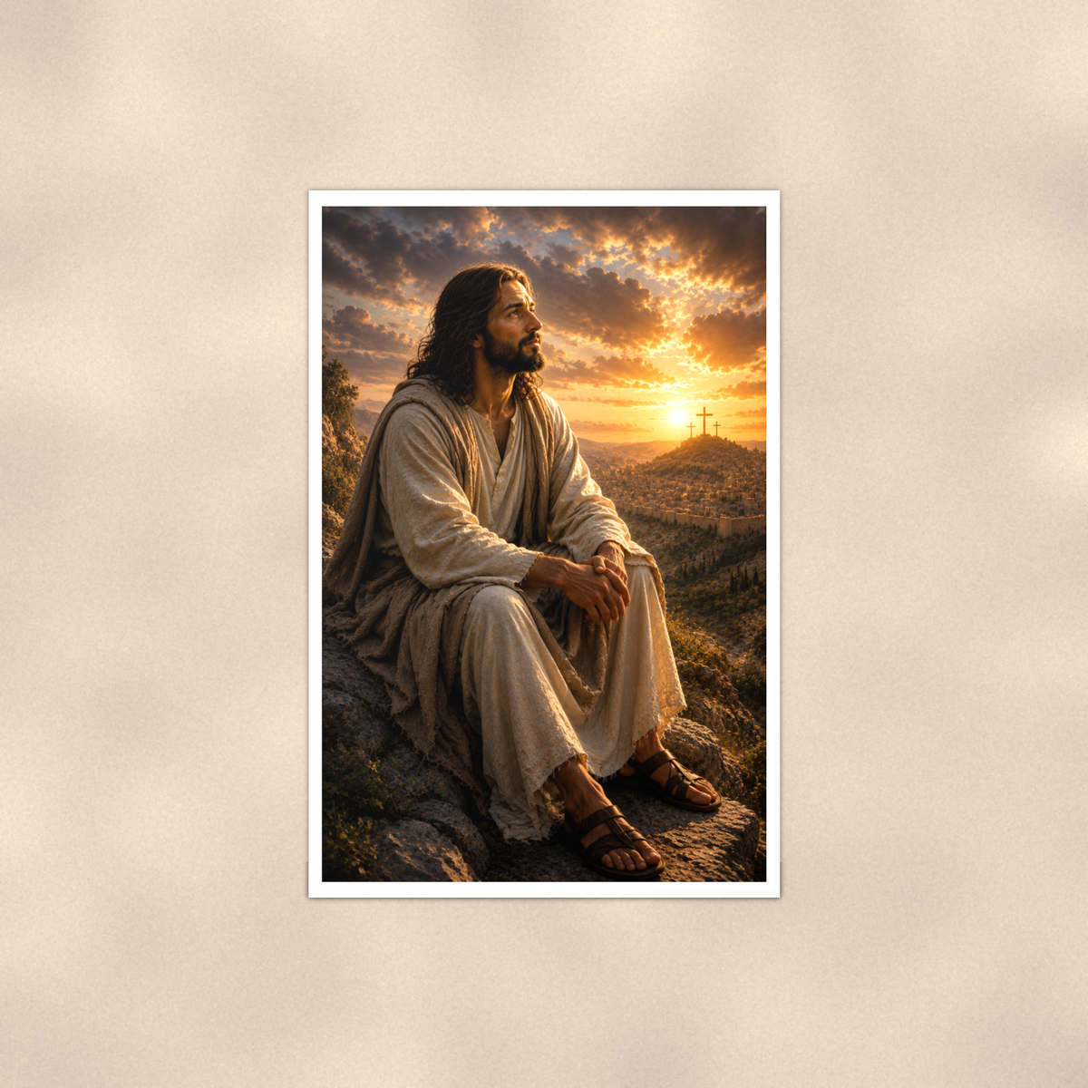 Jesus On The Hillside At Sunset - Christian Poster 16x24 & 24x36 — Full product view