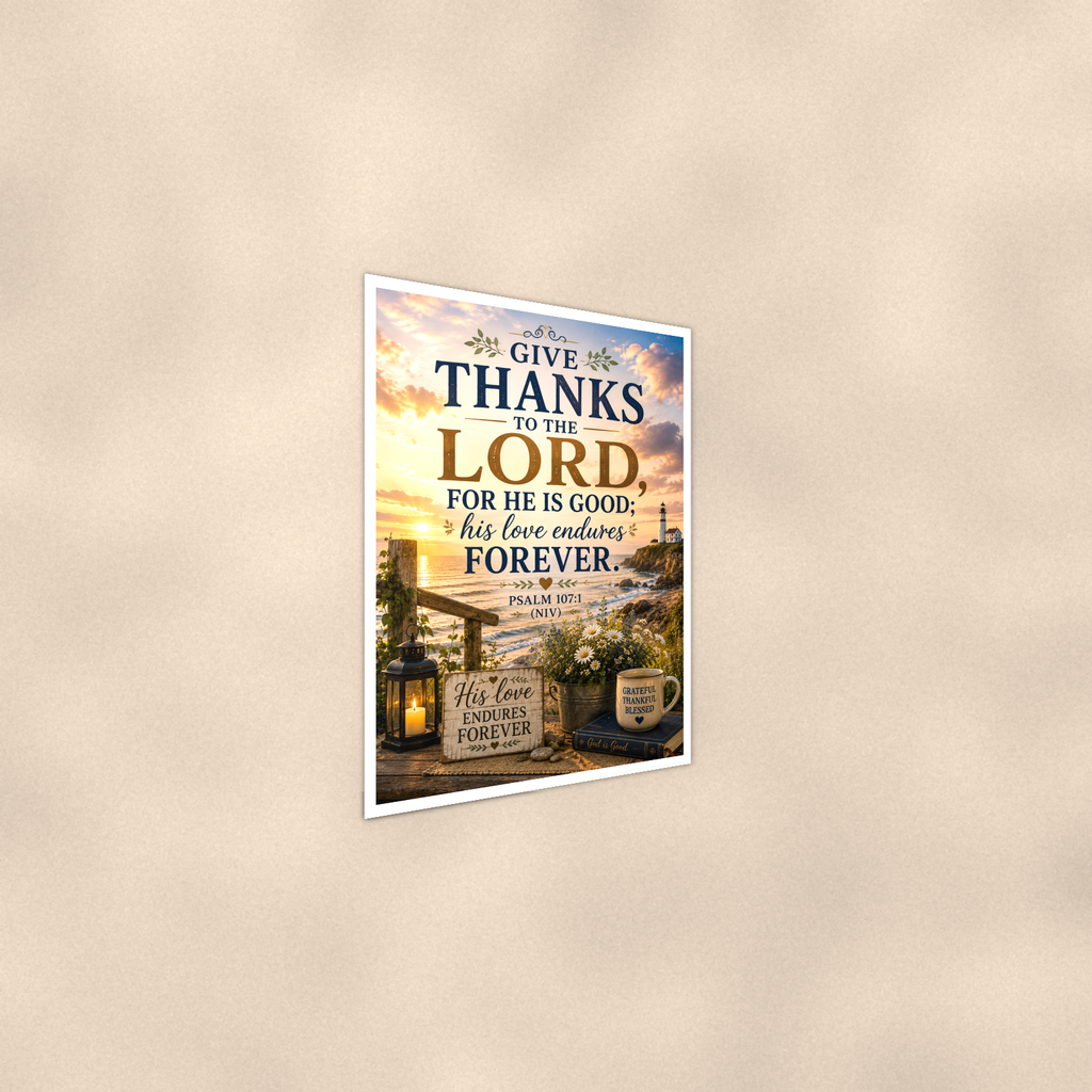 Give Thanks To The Lord For He Is Good - Psalm 107:1, Christian Poster 16x24 & 24x36 — Alternate wall view