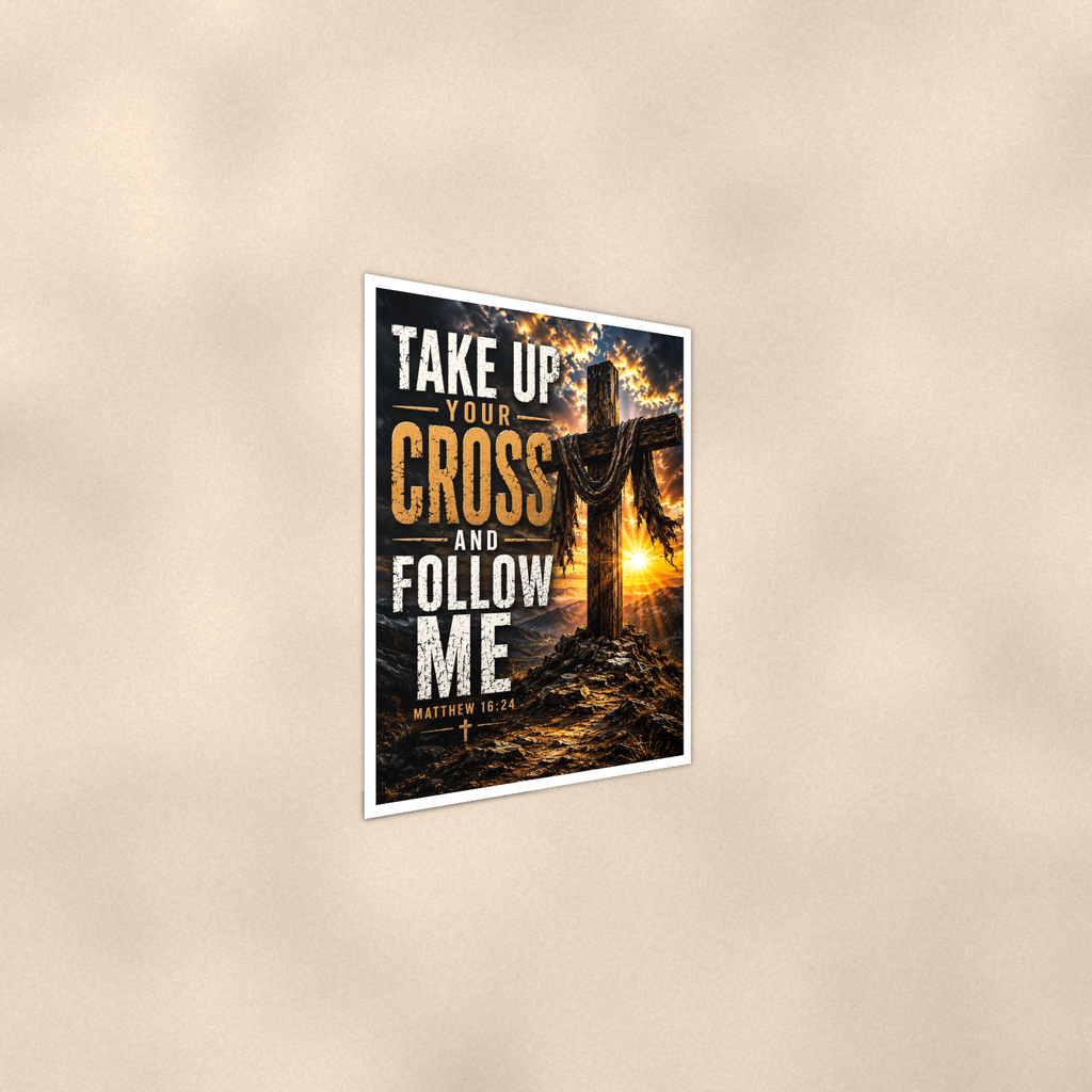 Take Up Your Cross And Follow Me - Matthew 16:24, Christian Poster 16x24 & 24x36 — Alternate wall view