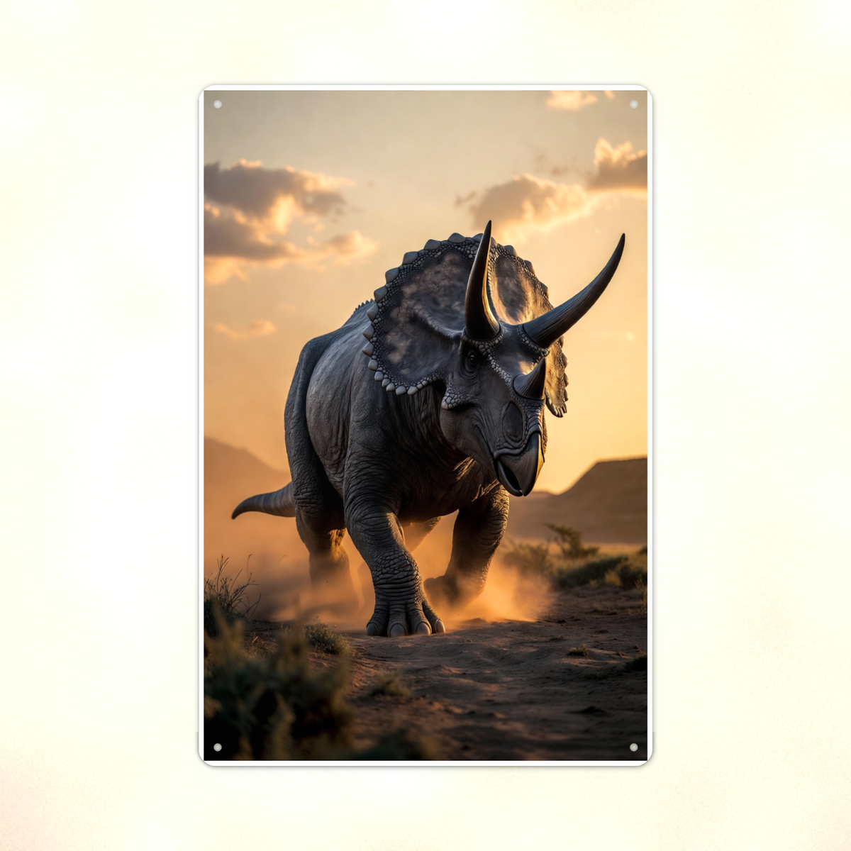 Triceratops Sunset Plains - Dinosaur Metal Sign 8x12 & 12x18, Aluminum Decor — Print detail