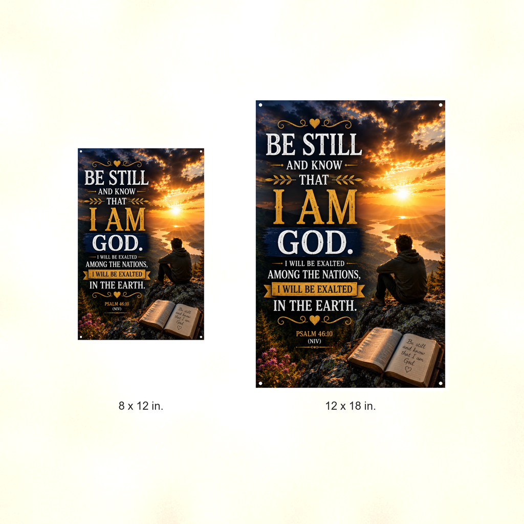 Be Still And Know That I Am God - Psalm 46:10, Christian Metal Sign 8x12 & 12x18 — Size options comparison