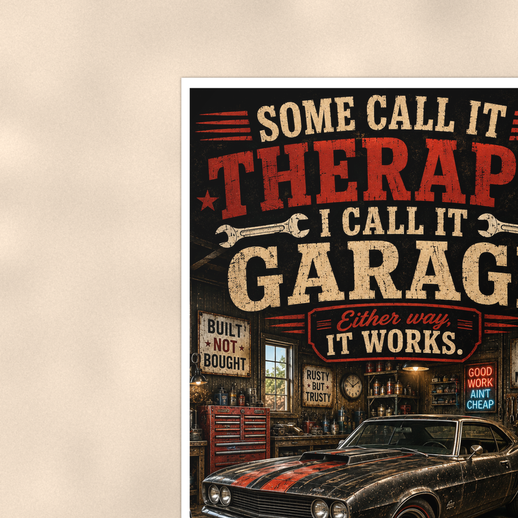 Some Call It Therapy, Garage Works Either Way - Funny Poster 16x24 & 24x36 — Context view