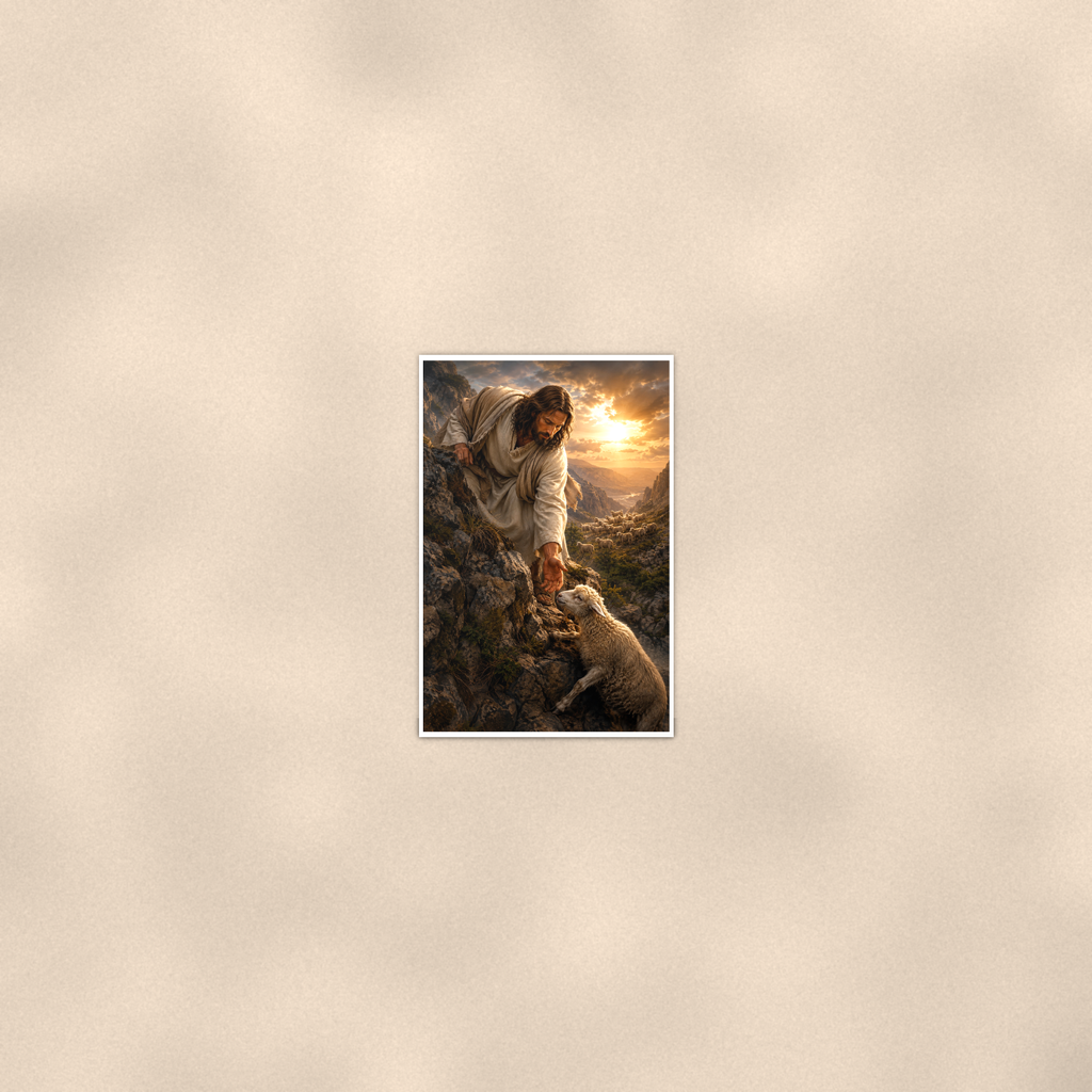 Jesus And The Lost Lamb - Christian Poster 16x24 & 24x36 — Room display