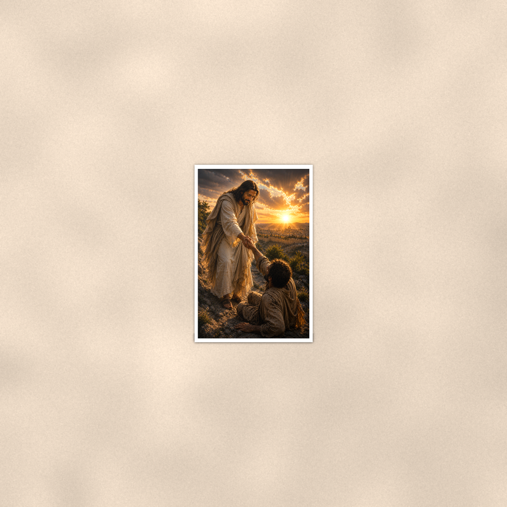 Jesus Lifting A Fallen Man - Christian Poster 16x24 & 24x36 — Room display
