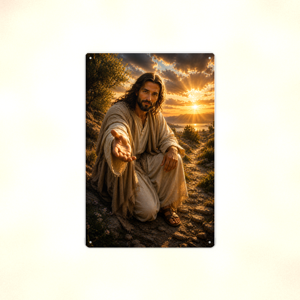 Jesus Reaching Out His Hand - Christian Metal Sign 8x12 & 12x18 — Full product view