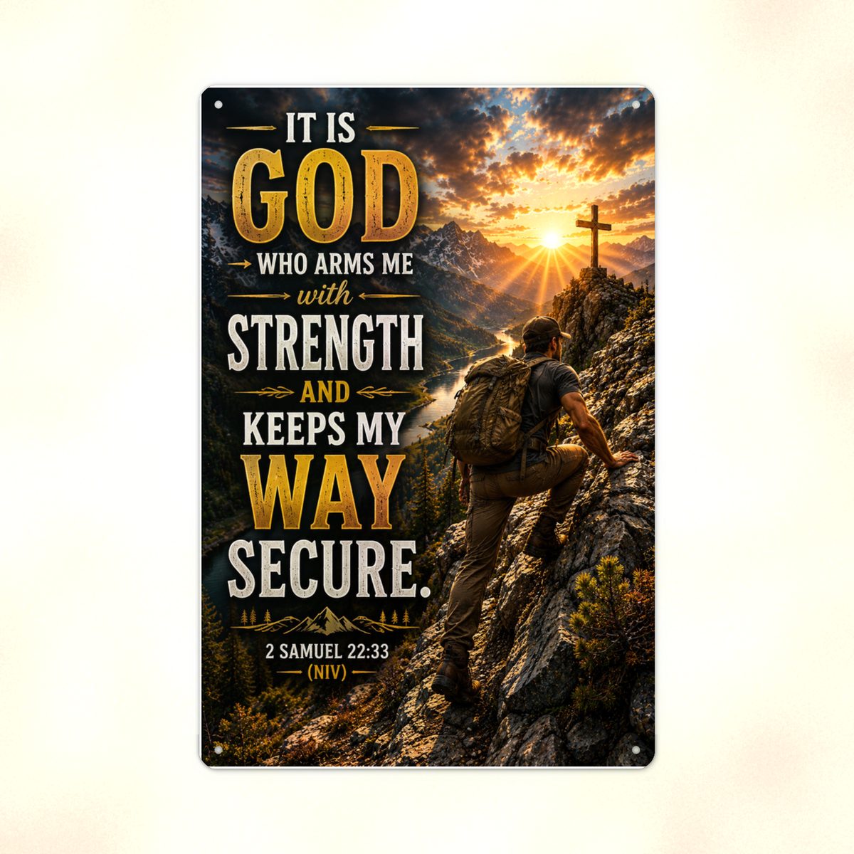 It Is God Who Arms Me With Strength - 2 Samuel 22:33, Christian Metal Sign 8x12 & 12x18 — Print detail