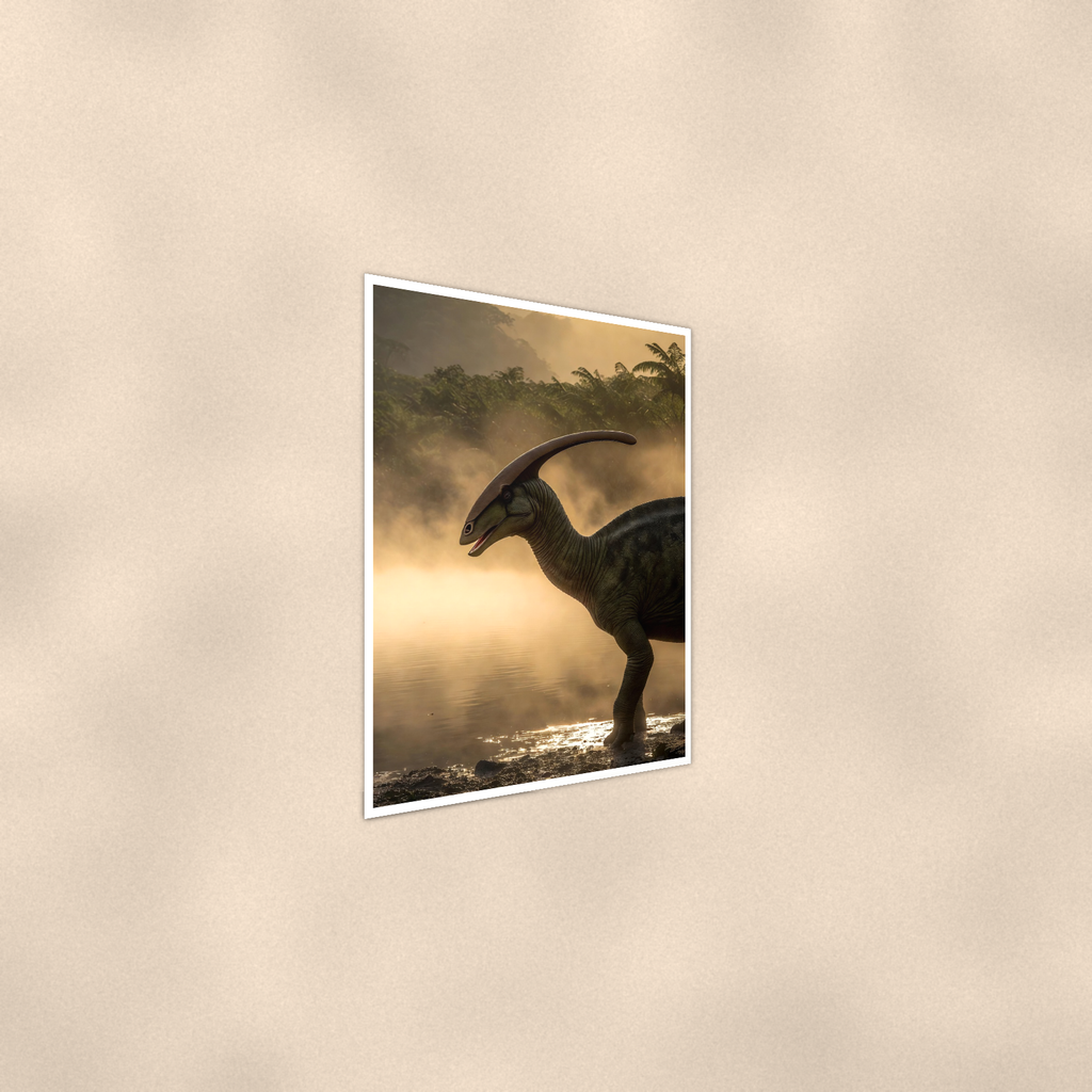 Parasaurolophus Misty River - Dinosaur Poster 16x24 & 24x36 — Alternate wall view