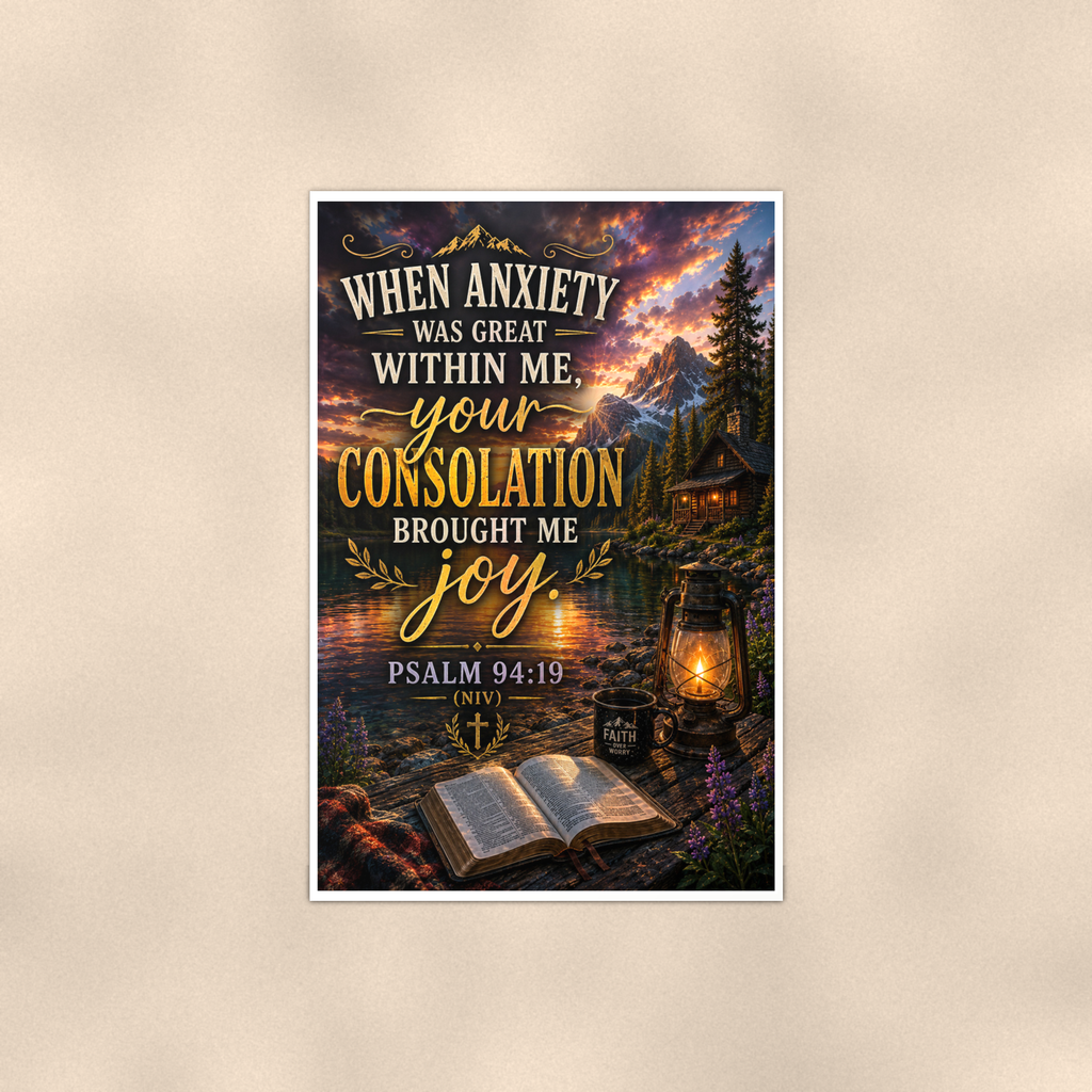 When Anxiety Was Great, Your Consolation Brought Joy - Psalm 94:19, Christian Poster 16x24 & 24x36 — Full product view