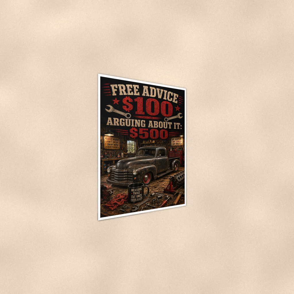 Free Advice, Arguing Costs Extra - Funny Garage Poster 16x24 & 24x36 — Alternate wall view