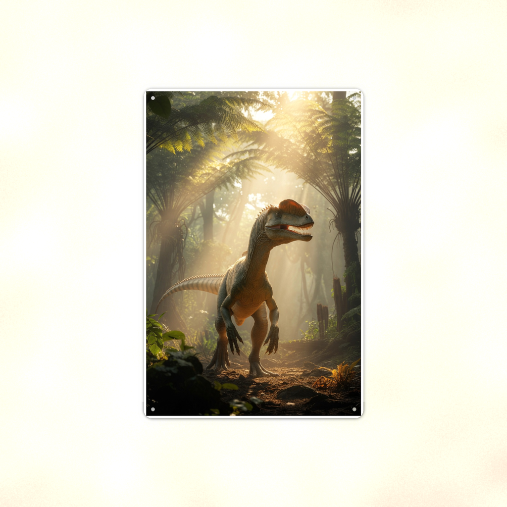 Dilophosaurus Jungle Scene - Dinosaur Metal Sign 8x12 & 12x18, Aluminum Decor — Full product view