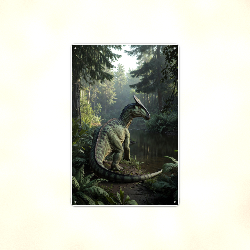 Crested Dinosaur River Scene - Metal Sign 8x12 & 12x18, Aluminum Kids Room Decor — Full product view