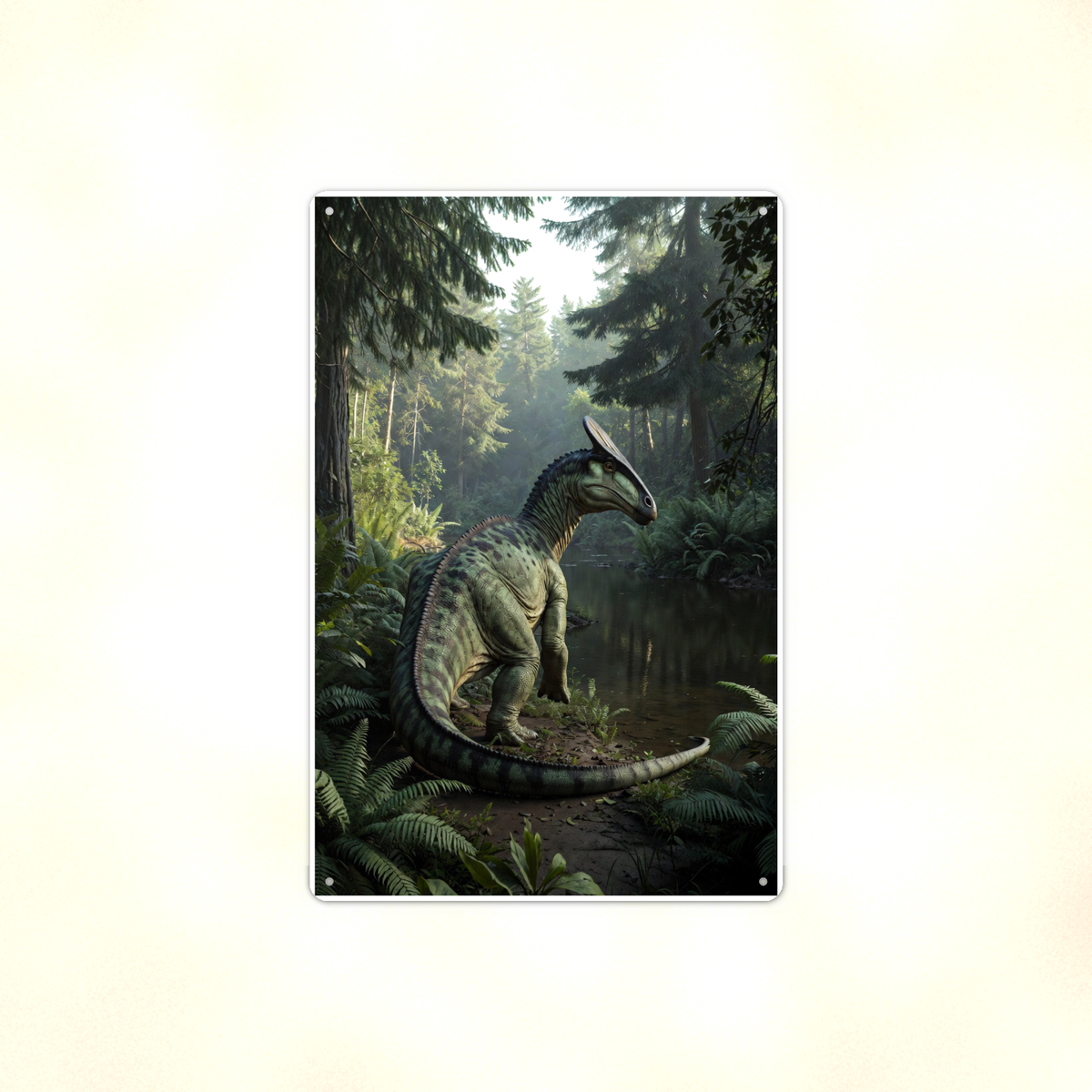 Crested Dinosaur River Scene - Metal Sign 8x12 & 12x18, Aluminum Kids Room Decor — Full product view