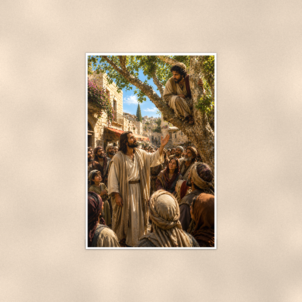 Jesus Calling Zacchaeus From The Tree - Christian Poster 16x24 & 24x36 — Full product view