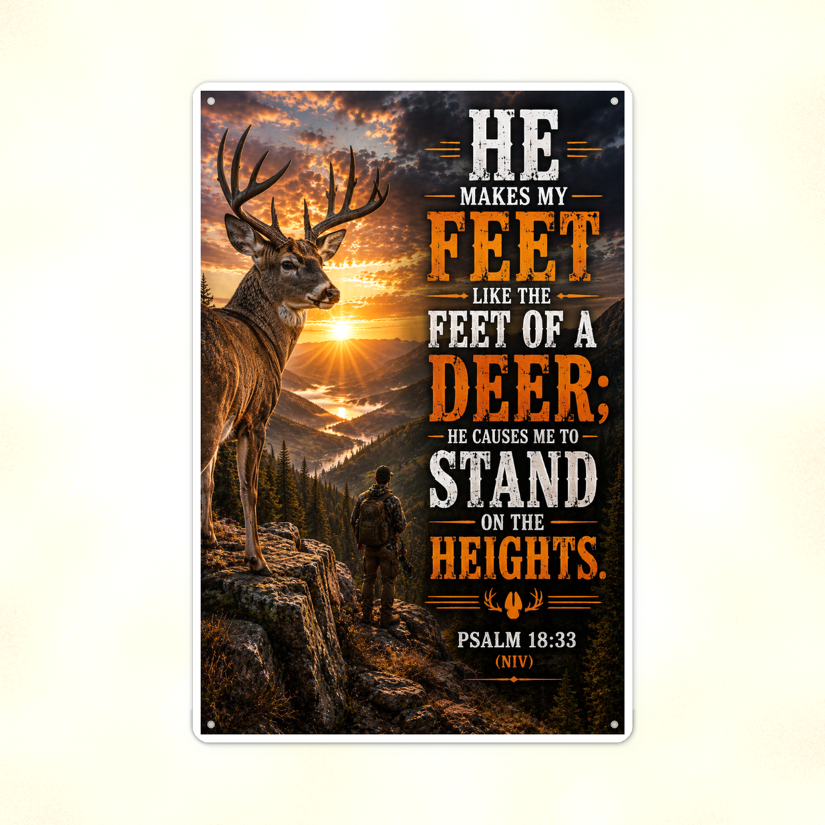 He Makes My Feet Like The Deer - Psalm 18:33, Christian Metal Sign 8x12 & 12x18 — Print detail