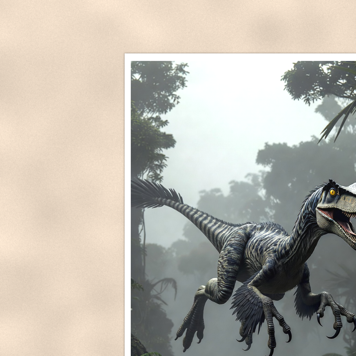 Feathered Raptor Leaping - Dinosaur Poster 16x24 & 24x36 — Context view