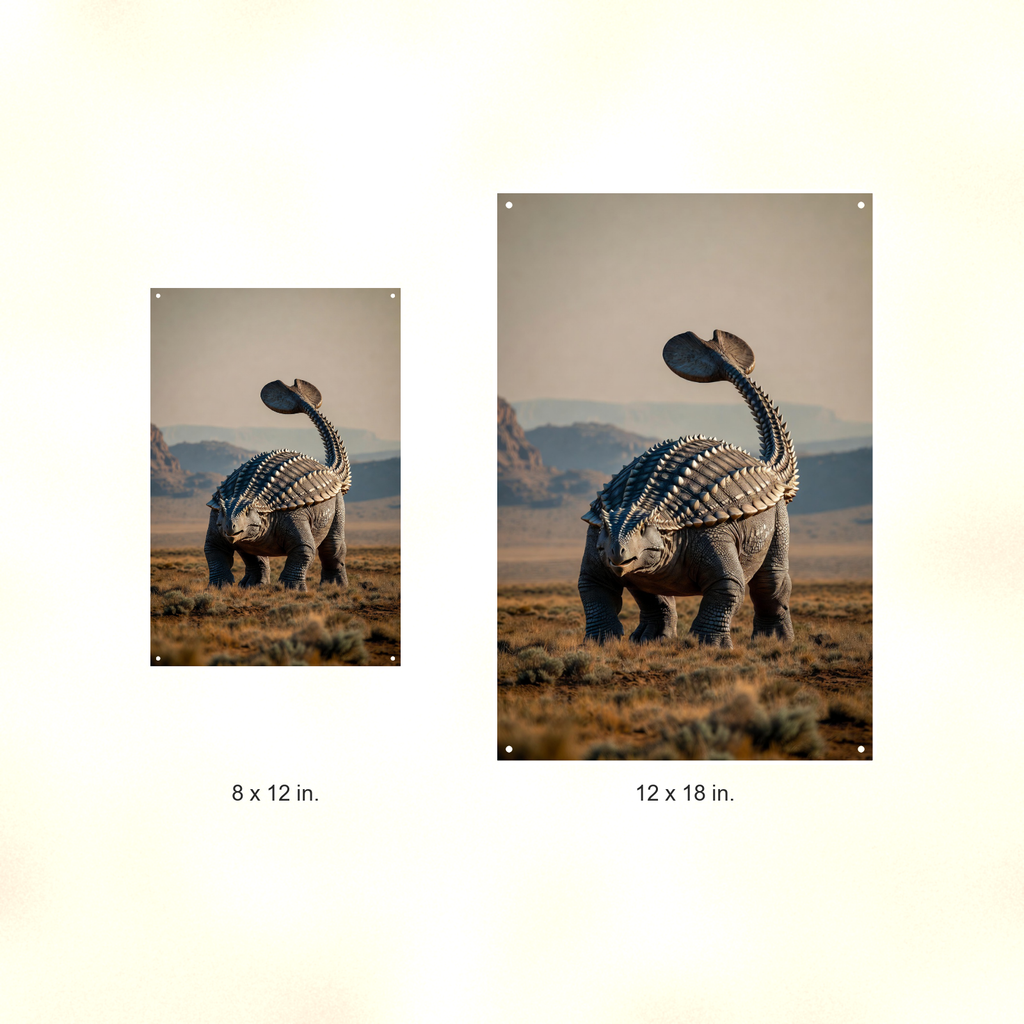 Ankylosaurus Desert Canyon - Dinosaur Metal Sign 8x12 & 12x18, Aluminum Decor — Size options comparison