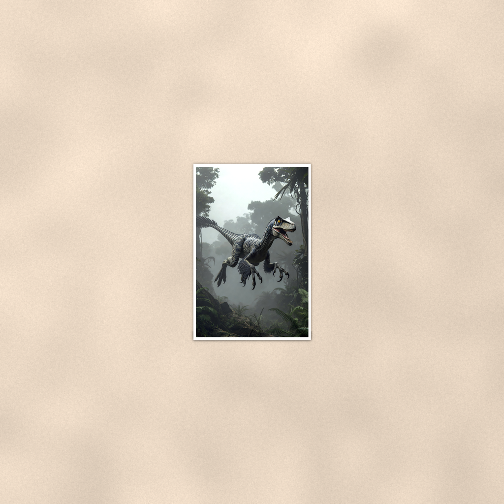 Feathered Raptor Leaping - Dinosaur Poster 16x24 & 24x36 — Room display