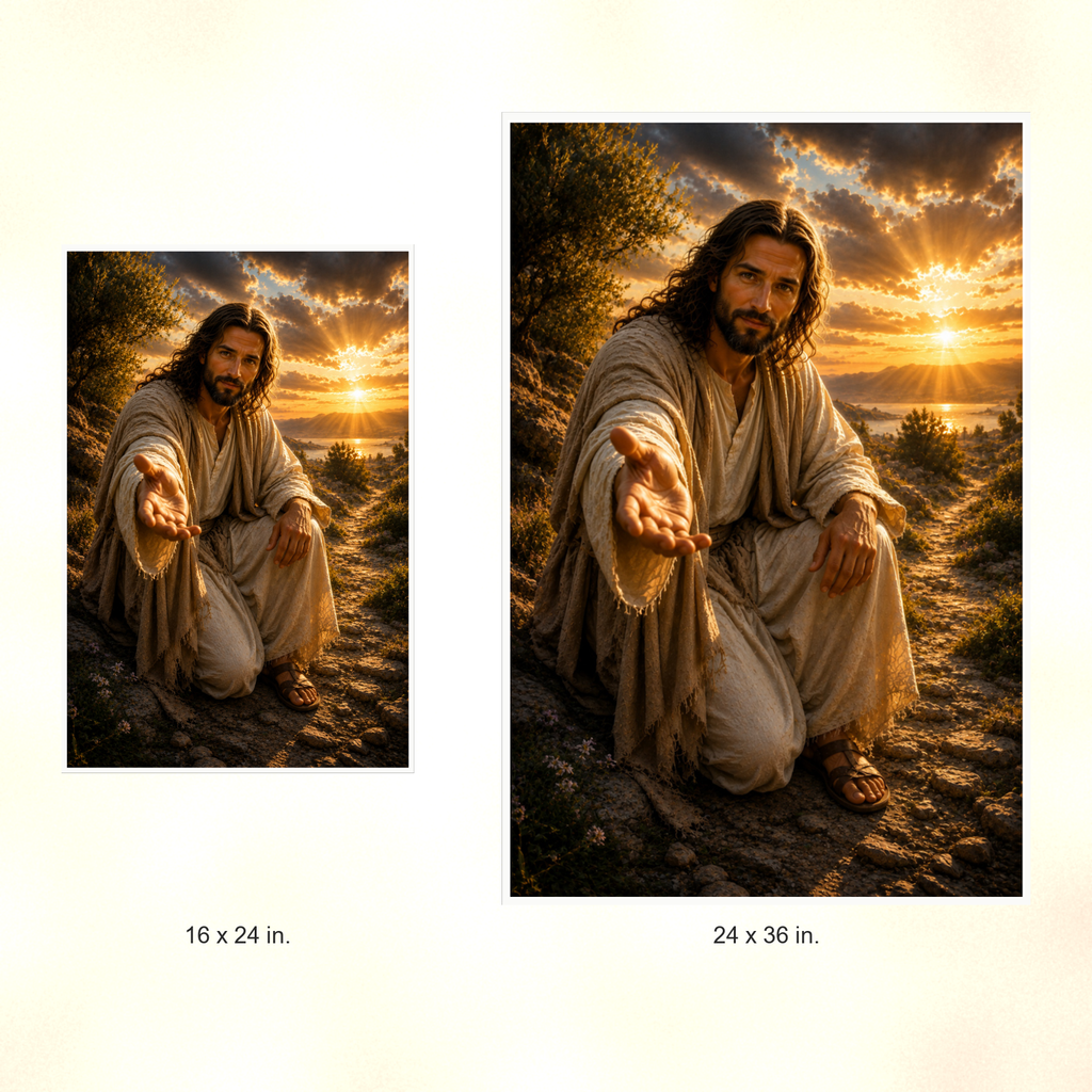 Poster size comparison: 16 x 24 inches and 24 x 36 inches, unframed.