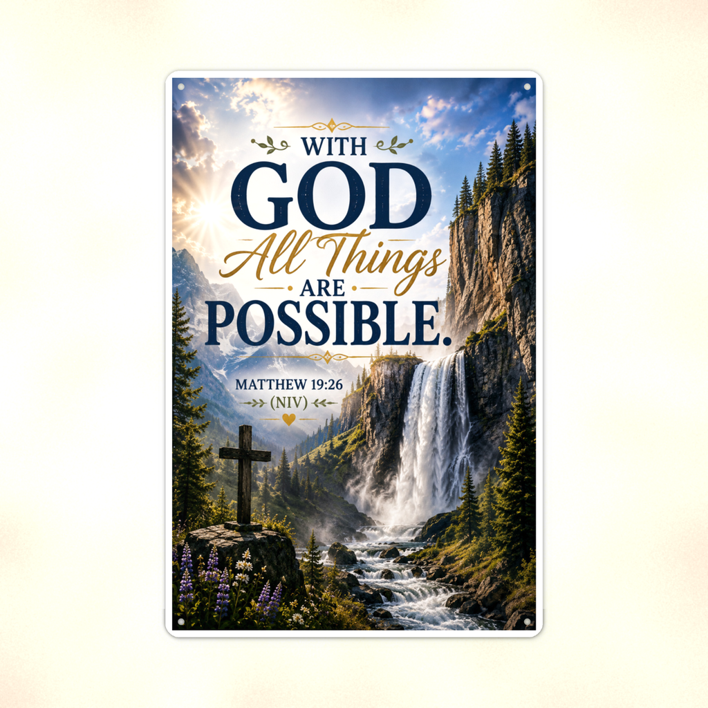 With God All Things Are Possible - Matthew 19:26, Christian Metal Sign 8x12 & 12x18 — Print detail