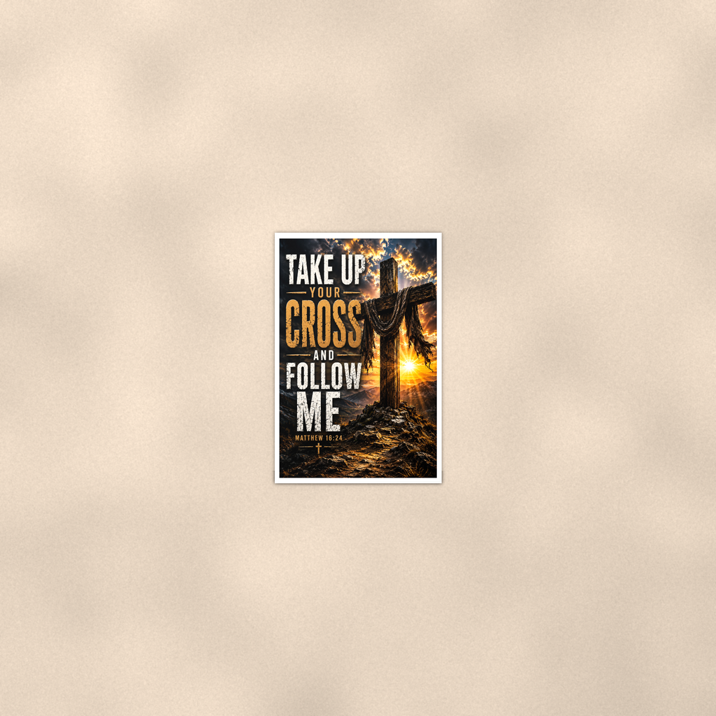 Take Up Your Cross And Follow Me - Matthew 16:24, Christian Poster 16x24 & 24x36 — Room display