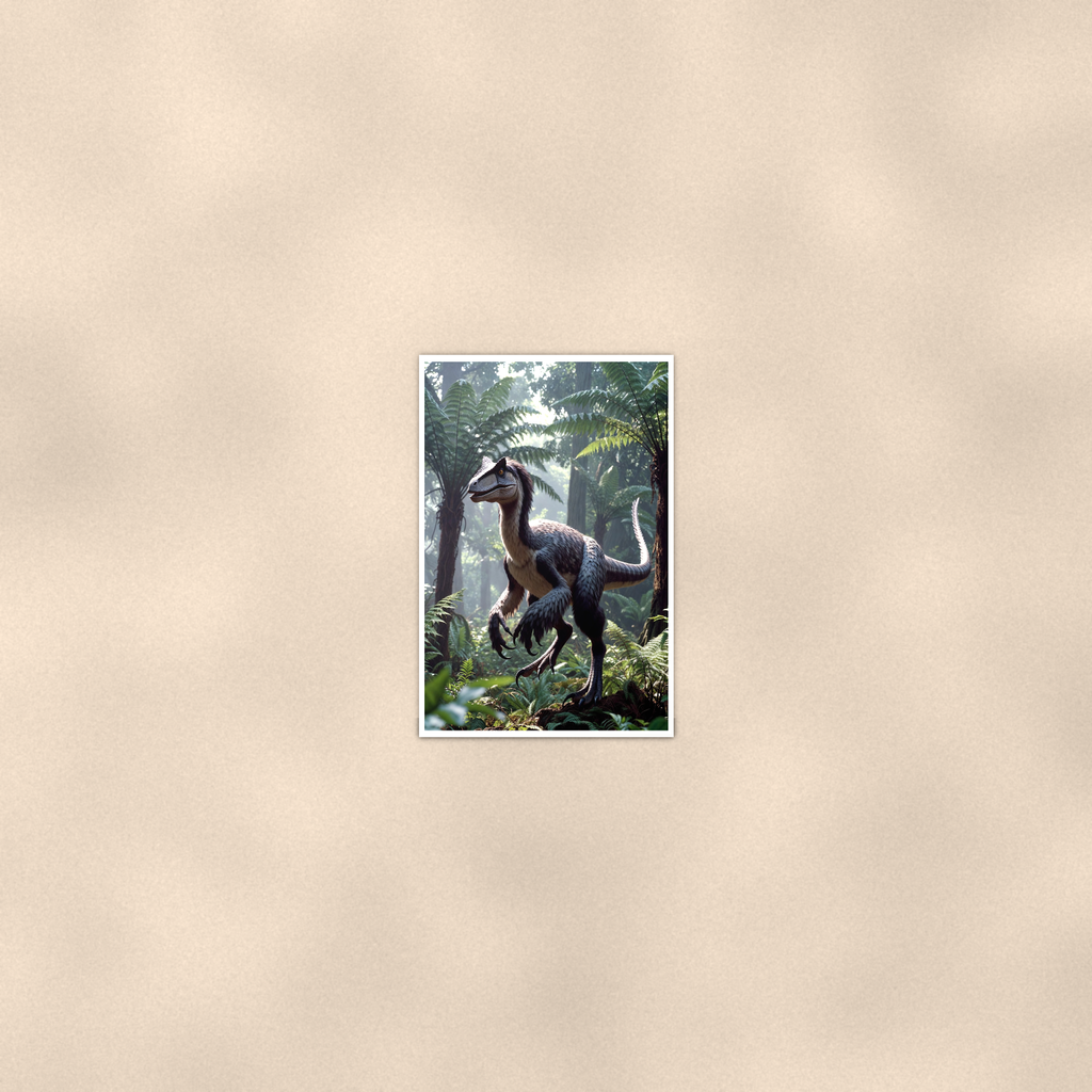Feathered Raptor Jungle Scene - Dinosaur Poster 16x24 & 24x36 — Room display